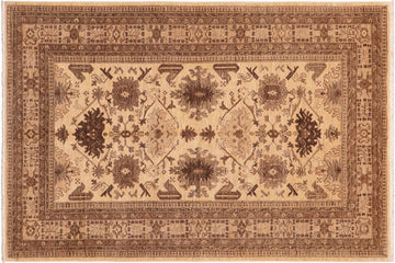 handmade Traditional Kafkaz Chobi Ziegler Beige Tan Hand Knotted RECTANGLE 100% WOOL area rug 6 x 9